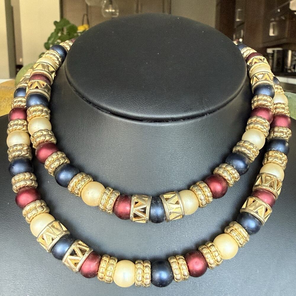 Vintage Schiavon Necklace Beaded Multicolor Venezia Acrylic Satin 30” Length